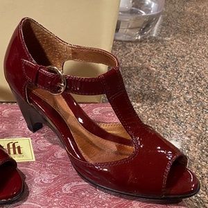 Women's Red Patent T-Strap Sandal